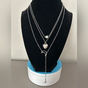 Silver Fashion Necklace with Heart, Star, and Moon Charms (choose 1)